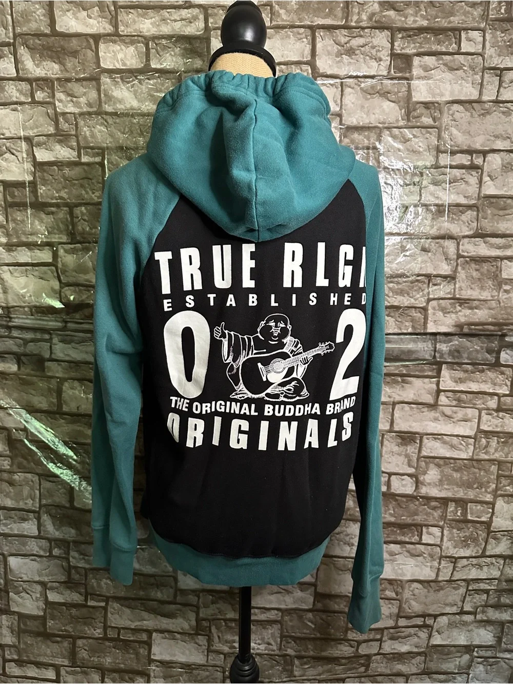 True Religion Teal and Black Zip-Up Hoodie